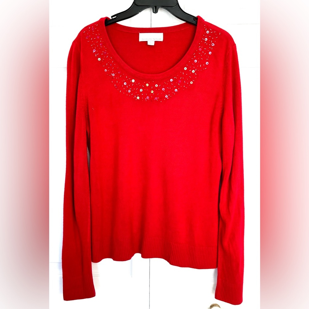 Carolyn Taylor Soft Acrylic Red Beaded Sweater-Size Large